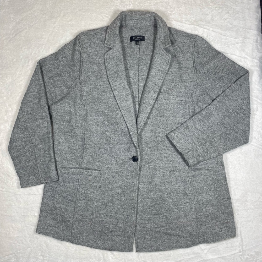 TALBOTS Broiled Boucle Gray Wool Blend Jacket Coat 18 Plus Petite Pocket Unlind - Picture 2 of 16